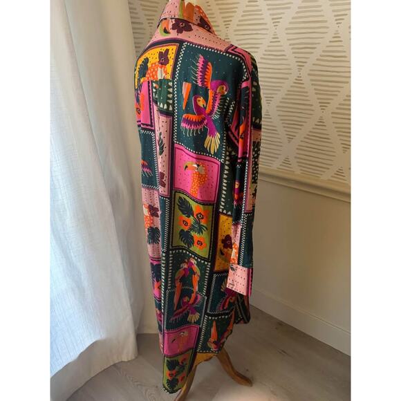 Live 4 Truth Large Tropical Print Multicolor Floral Toucan Button Up Shirt Dress - Picture 5 of 7